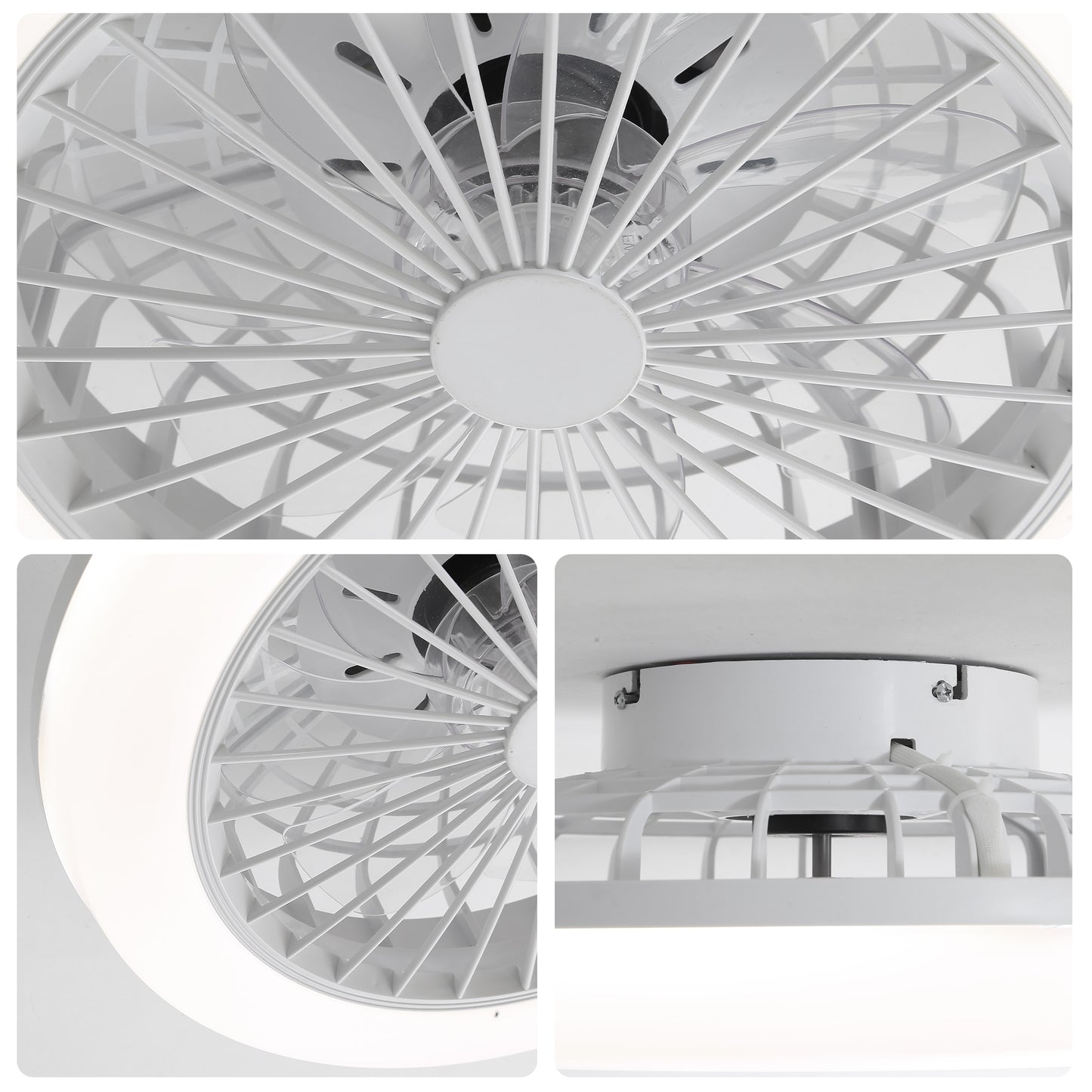 18 Inch Enclosed Ceiling Fan with Light & Remote, Modern Low Profile Flush Mount