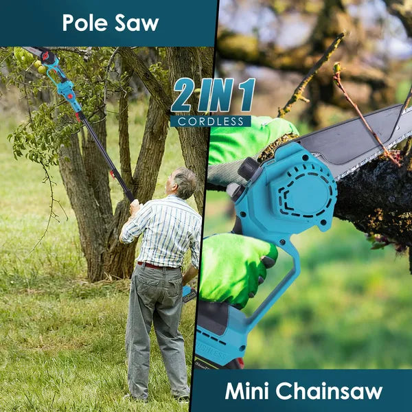 Cordless 2-in-1 Pole Saw & Chainsaw with Extension, Brushless Motor, 21V Battery