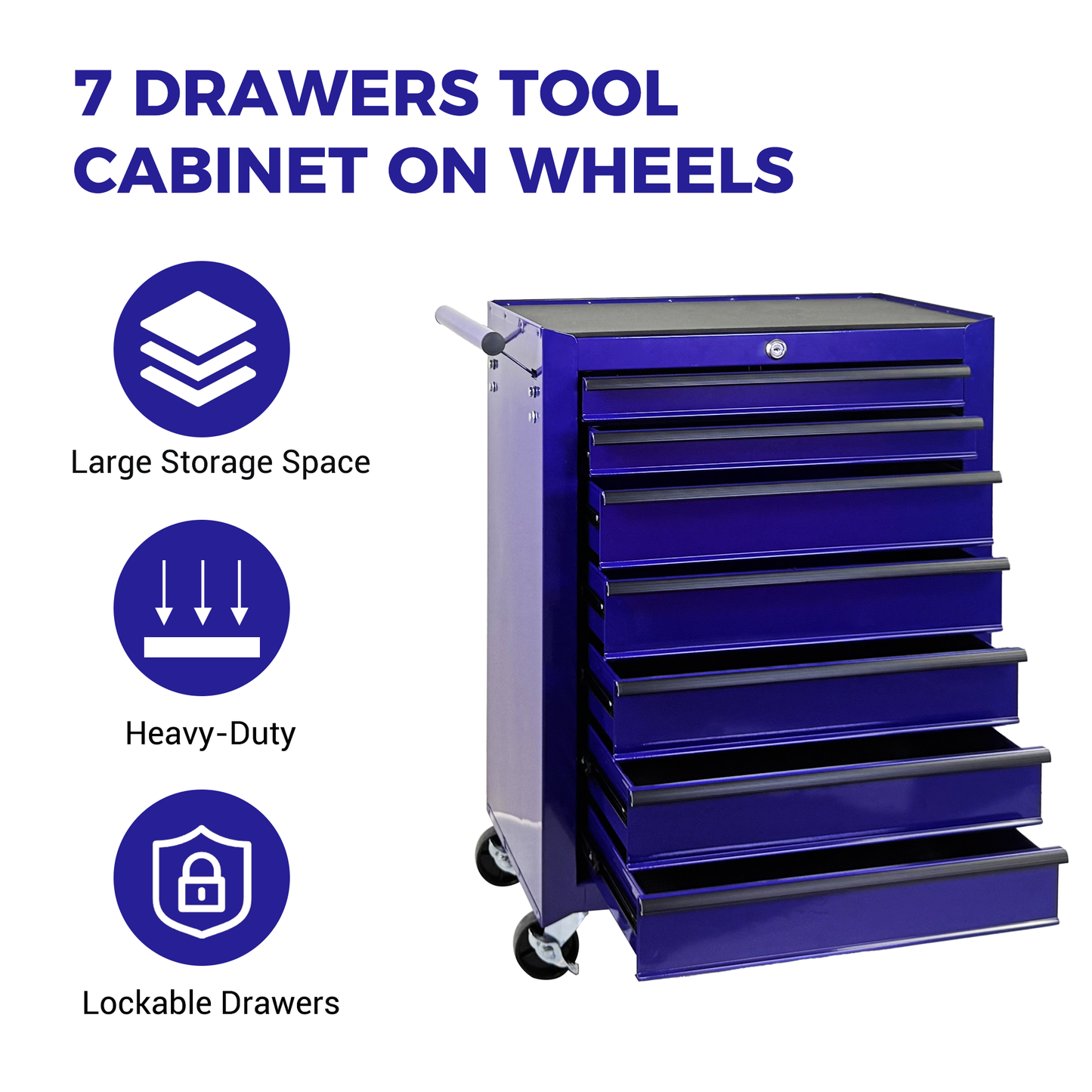 7-Drawer Metal Tool Storage Cabinet with Wheels and Detachable Top - Purple