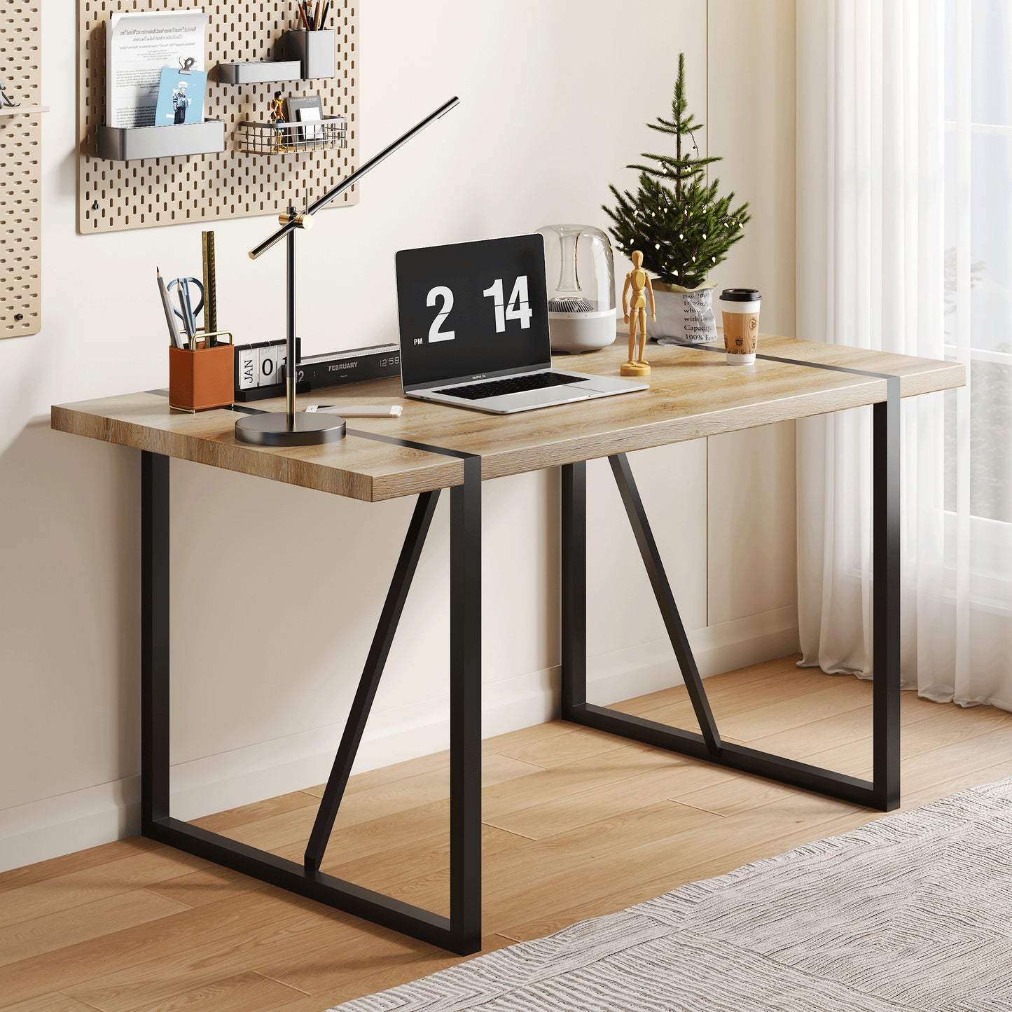 Rustic Industrial Rectangular Wood Dining Table For 4-6 Person, With