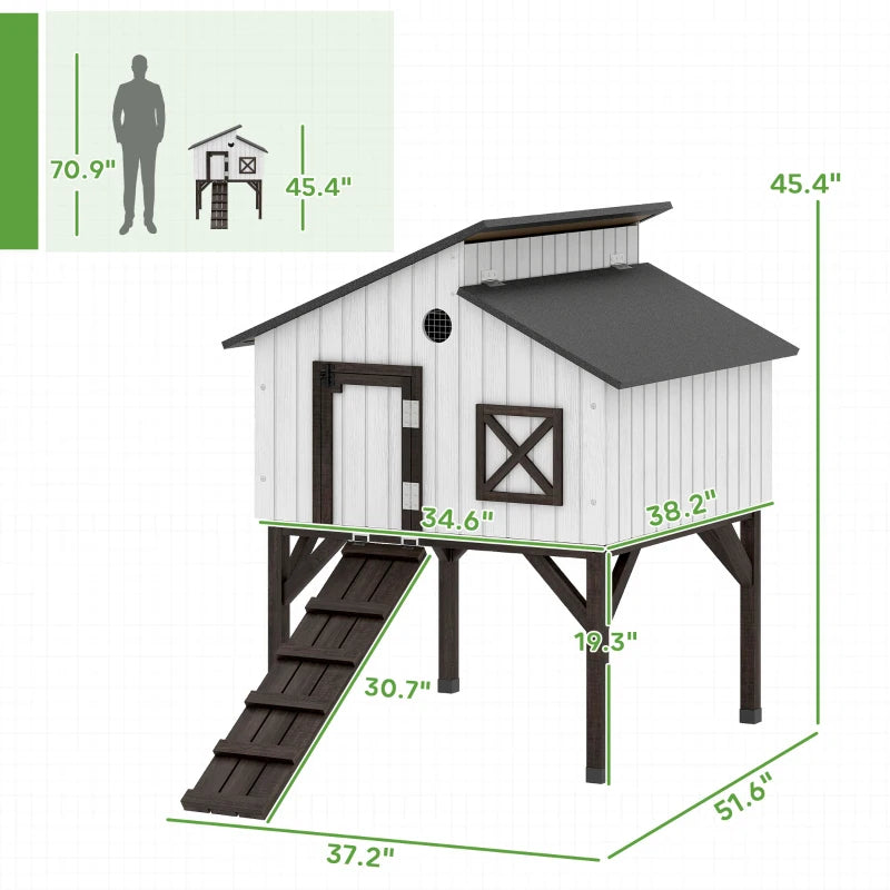 Elevated Chicken Coop with Nesting Box and Ramp - Weatherproof Bird House