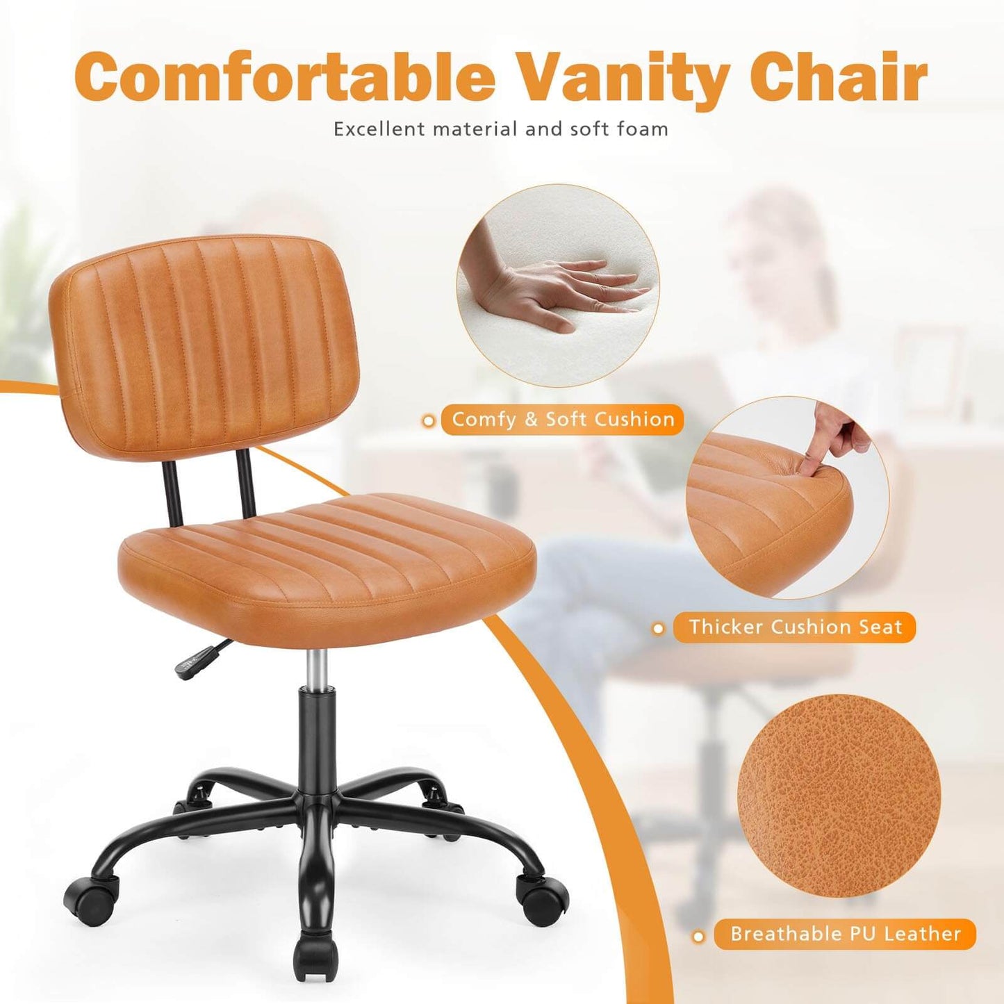 Adjustable Height 360° Rolling Swivel Office Chair - Multiple Colors