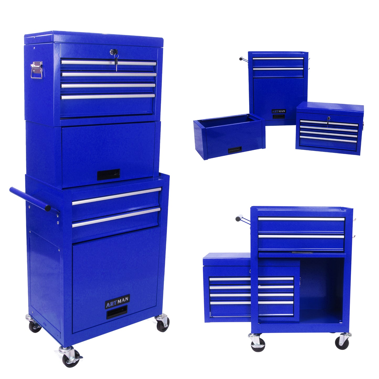 High Capacity Rolling Metal Tool Storage Cabinet with 6 Drawers - Blue