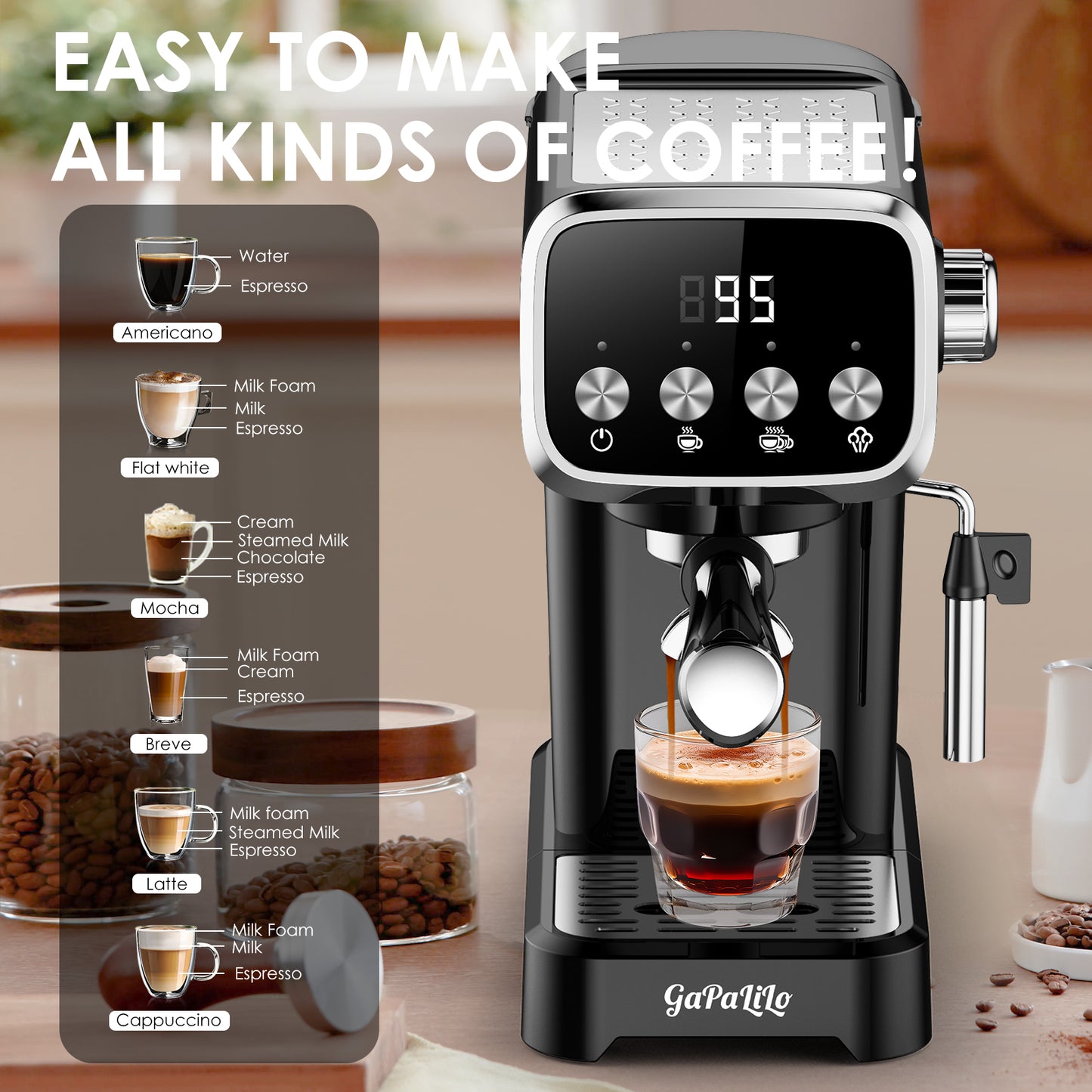 20BAR Slim Espresso Machine with Milk Frother & Cup Warmer