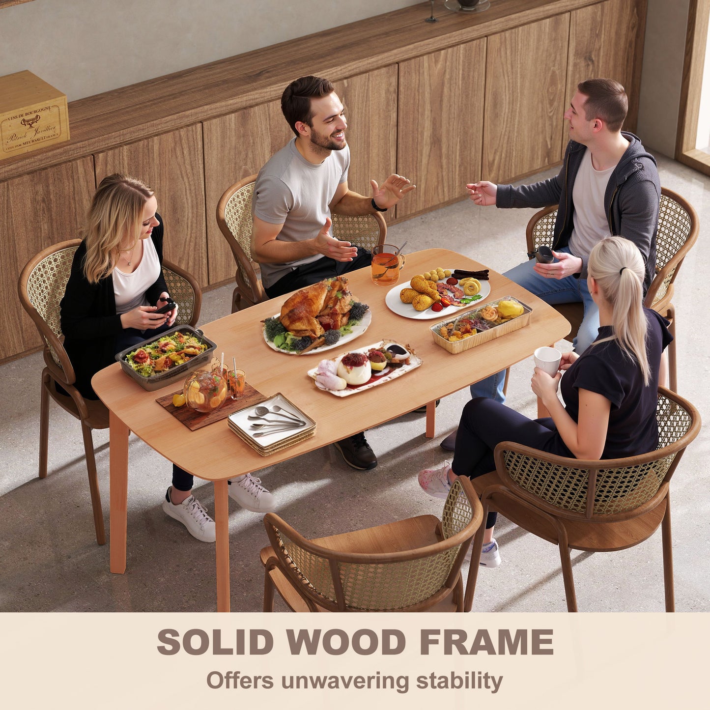 Rustic Pine Wood Dining Table for 6 - 47" Rectangular Design