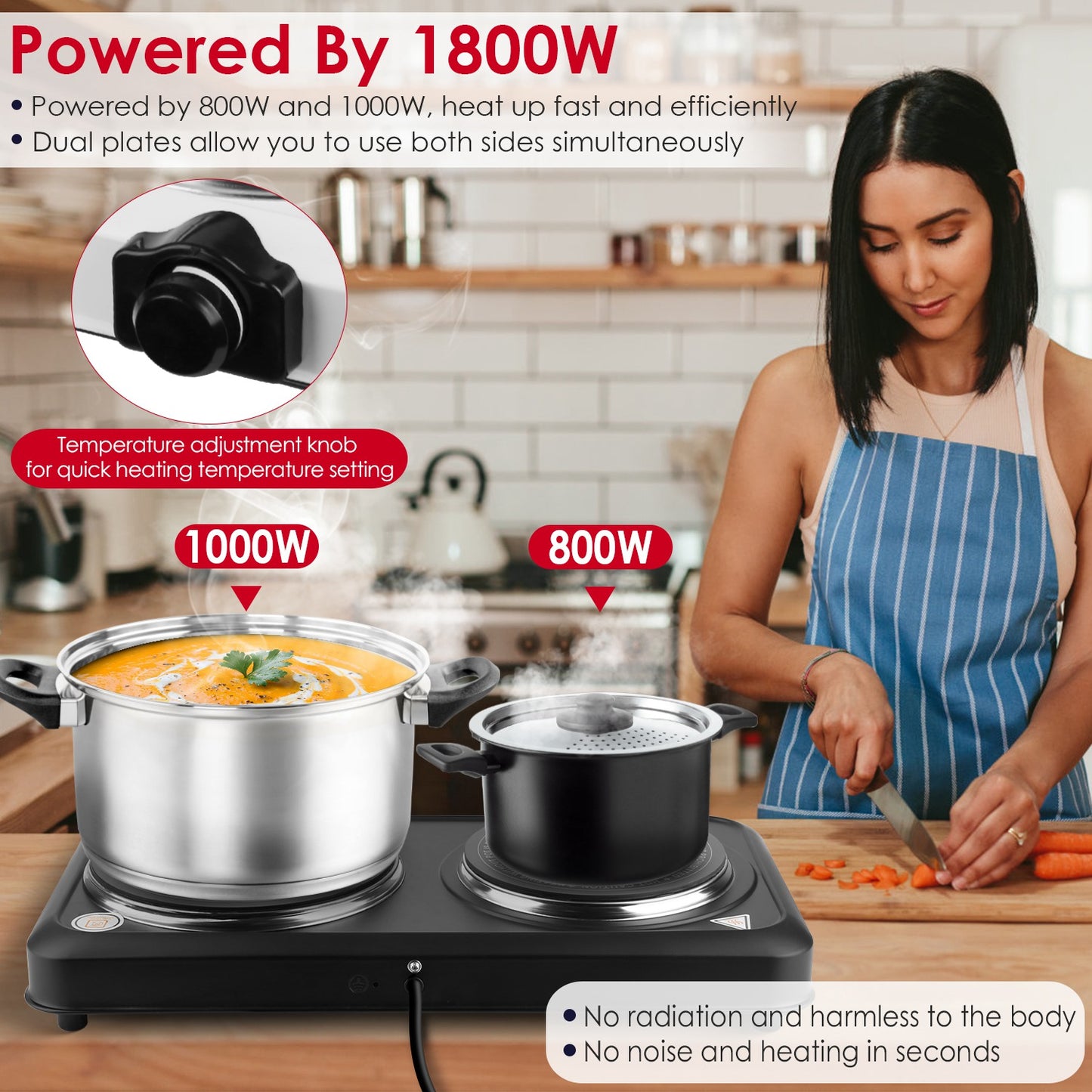 2000W Electric Infrared Dual Burner Hot Plate - Portable Cooking Stove