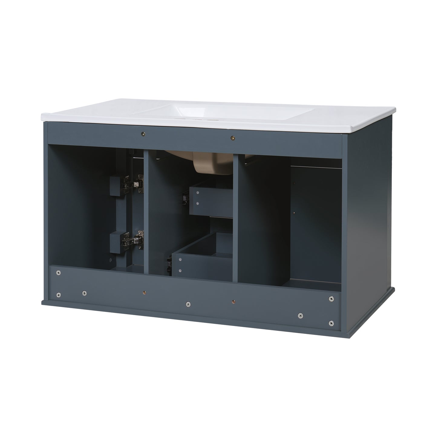 36-Inch Wall Mounted Bathroom Vanity with Ceramic Sink - Blue