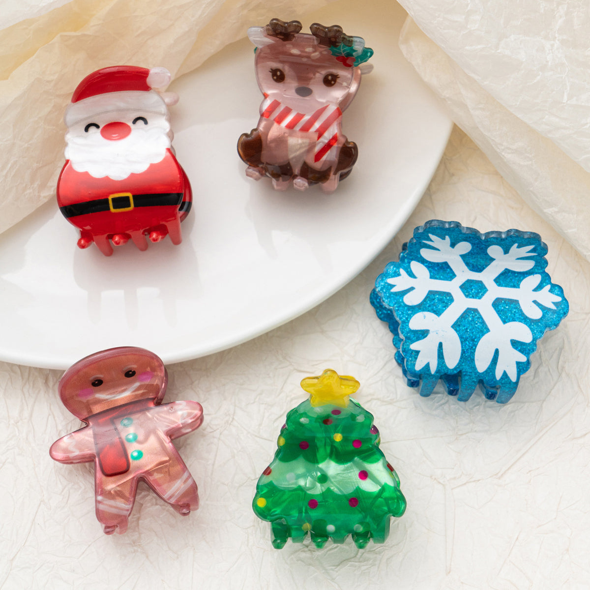 Christmas Snowflake Gingerbread Man Hair Accessories Set - Holiday Hair Clips & Headbands