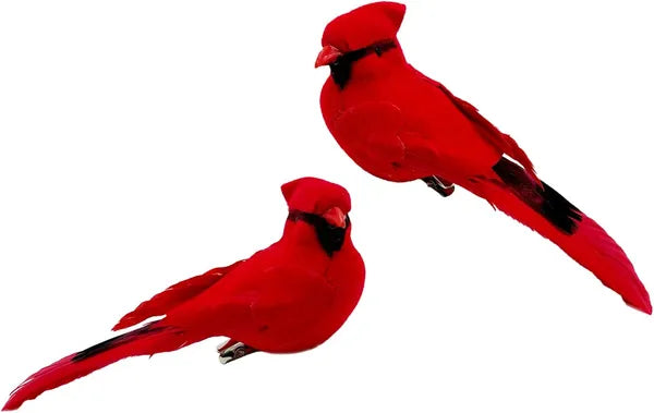 Artificial Red Cardinal Birds - 2pcs Decorative Decor for Wreaths, Floral Arrangements, and Christmas