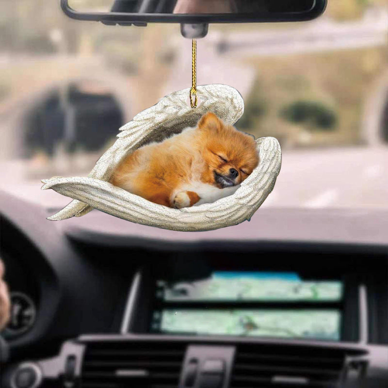 Lazy Dog Pendant Keychain Ornament with Colorful Acrylic Design