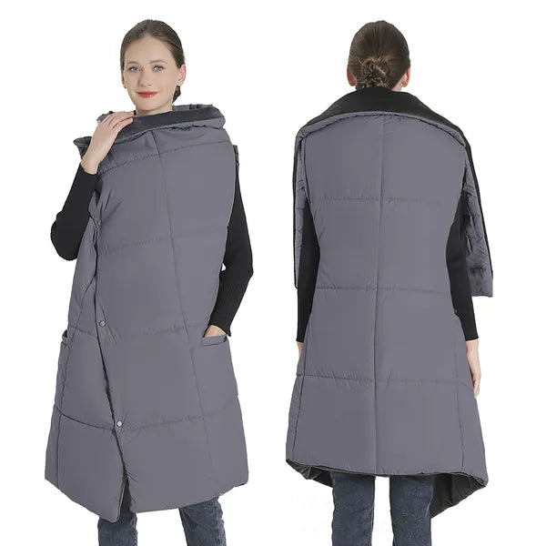 Electric Heated Poncho Blanket with Zipper & Arm Holes - Grey