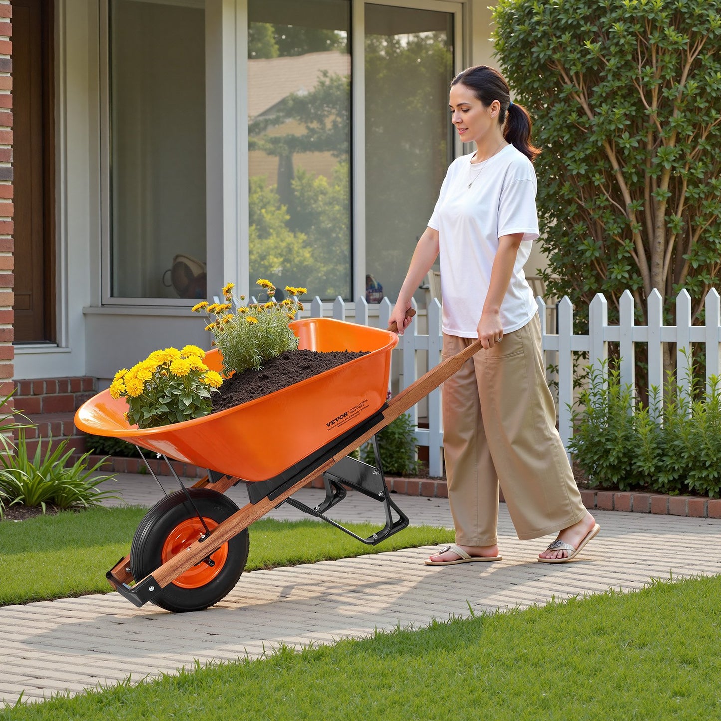 Heavy-Duty Garden Wheelbarrow Cart 6 Cu. Ft. 330 Lb Load with Wide Track Wheels