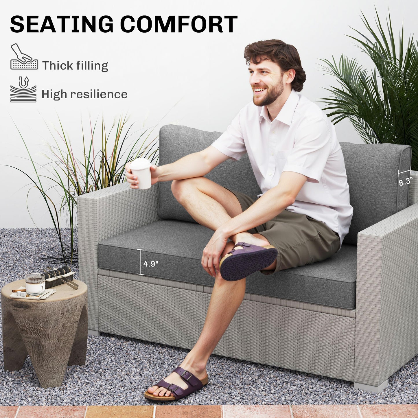 Thick Outdoor Loveseat Cushion Set - Gray, 46x26x5 in