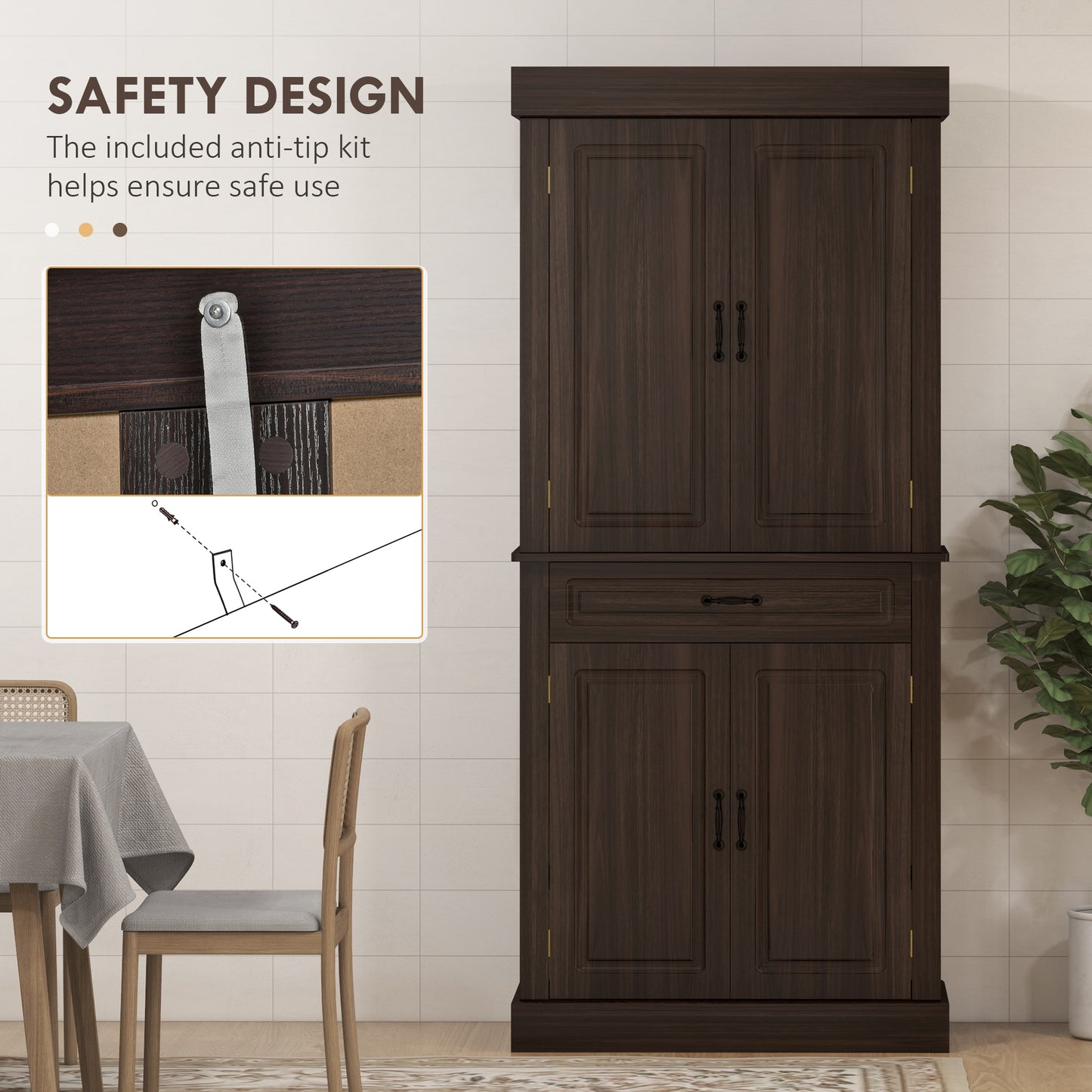 71" Freestanding Kitchen Pantry Cabinet with Drawer - Coffee