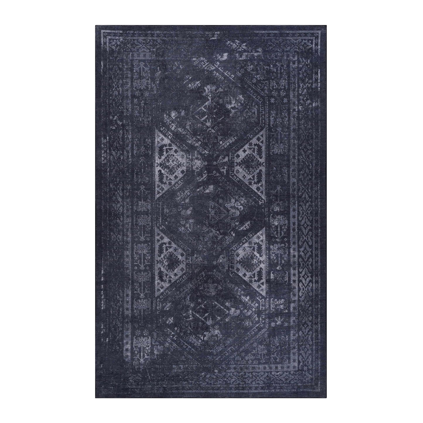 MAVAL Black Washable Rug 5x8 Area Gray, 5' X 8'