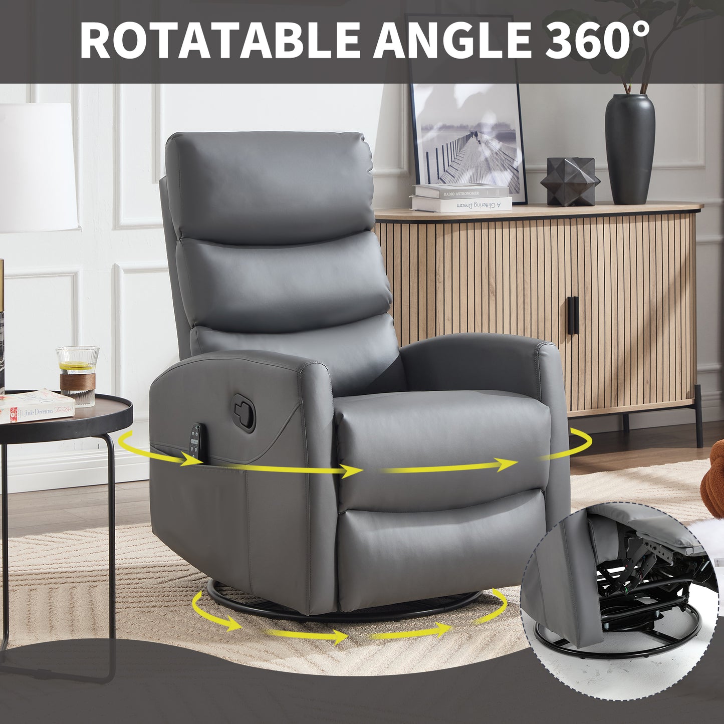 Heat Massage Recliner Chair with Rocker & Swivel - Grey