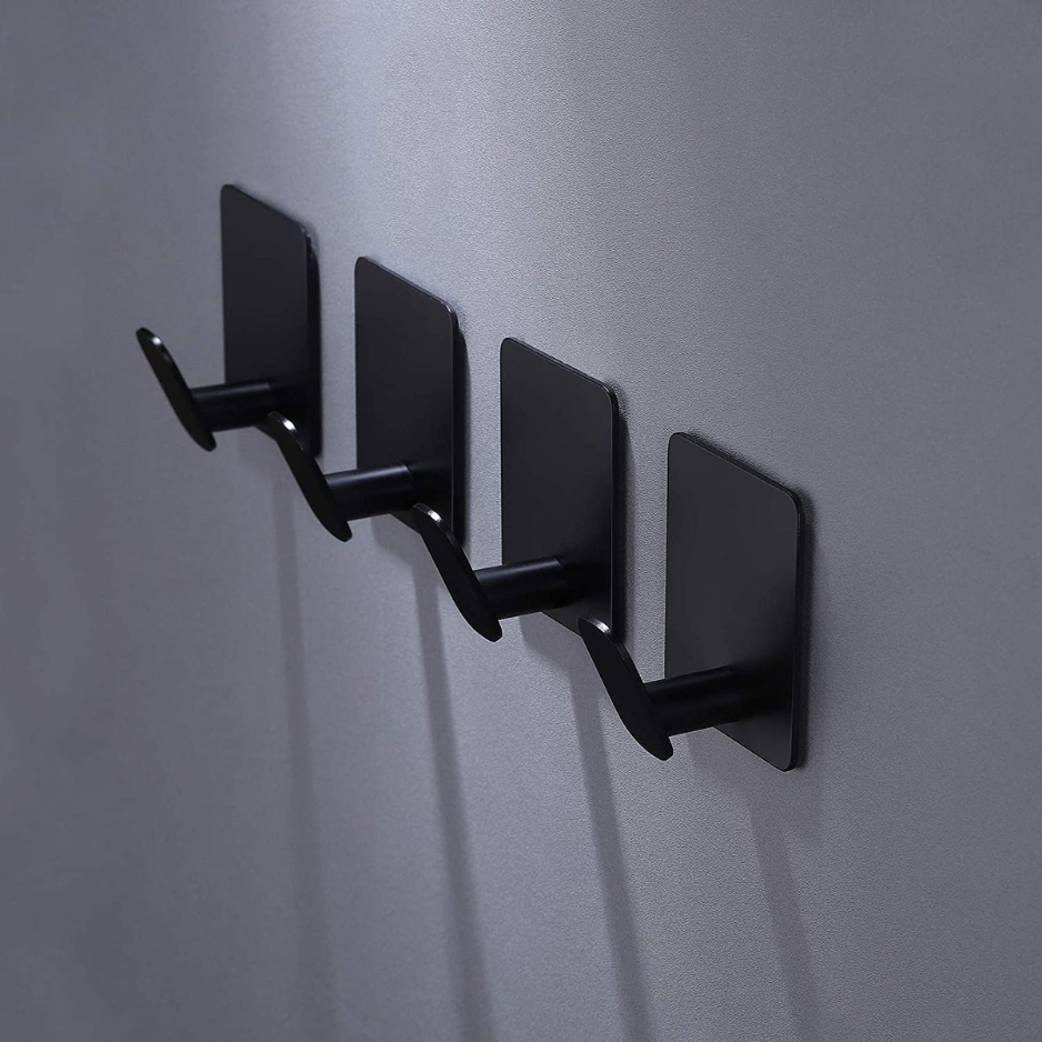 Heavy Duty Adhesive Towel Hooks - 26lb Capacity, 4 Pack Matte Black