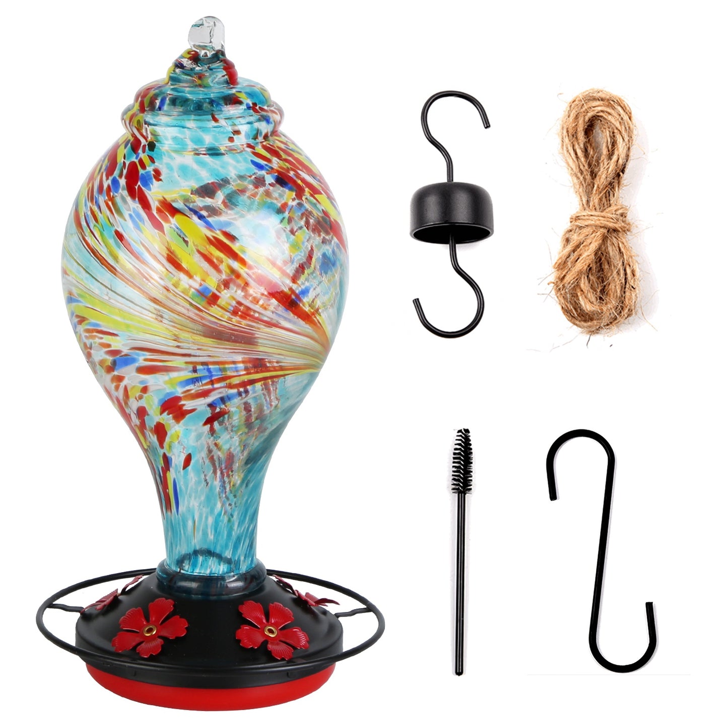 Glass Hummingbird Feeder 33OZ with 5 Flower Feeding Ports & Ant Moat - Garden Decor