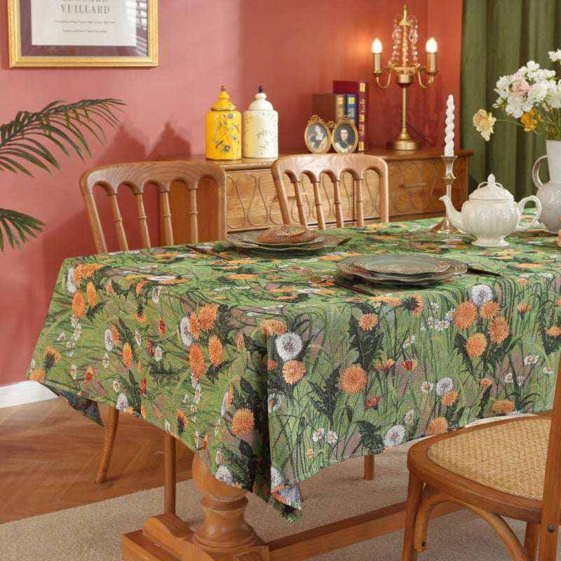 Rectangular Jacquard Tea Table Cloth - Rustic Floral Pattern, Multiple Sizes