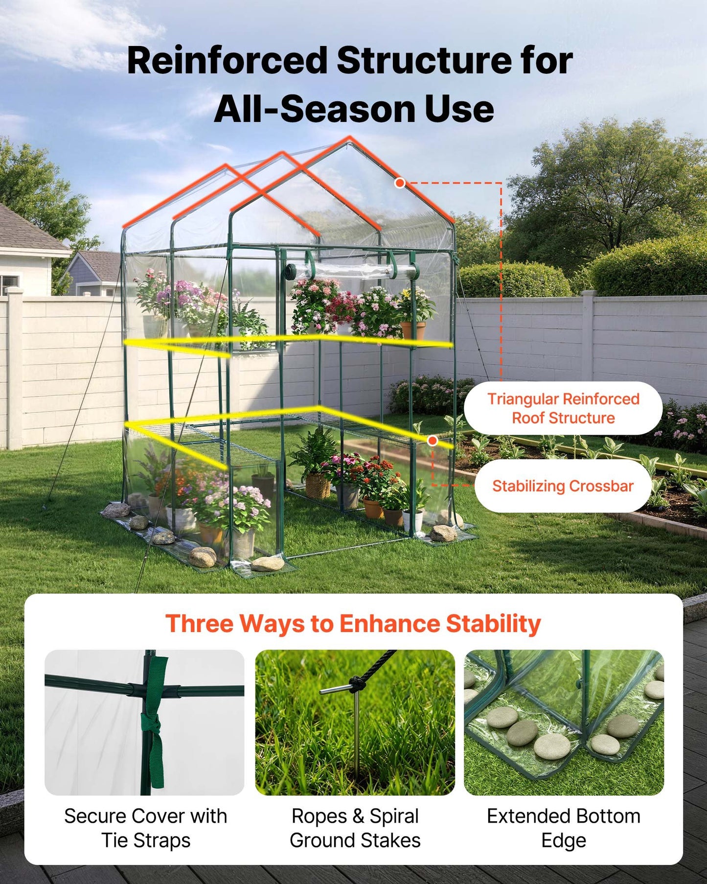 Walk-In Greenhouse with Shelves - 54x54x77.2 in, Steel Frame, Waterproof Cover