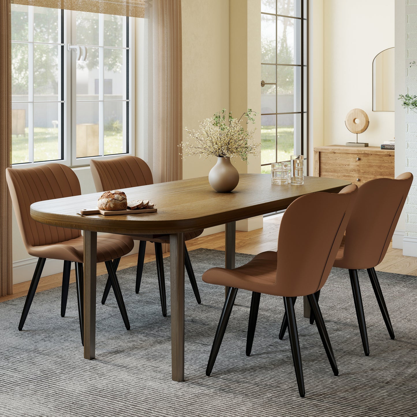 Modern PU Leather Dining Chairs - Set of 2, Brown