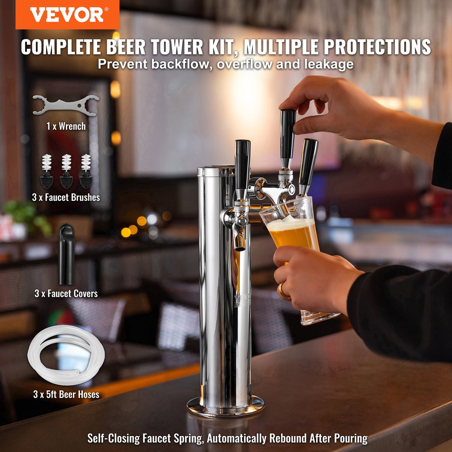 Triple Tap Stainless Steel Draft Beer Tower Dispenser - Silver