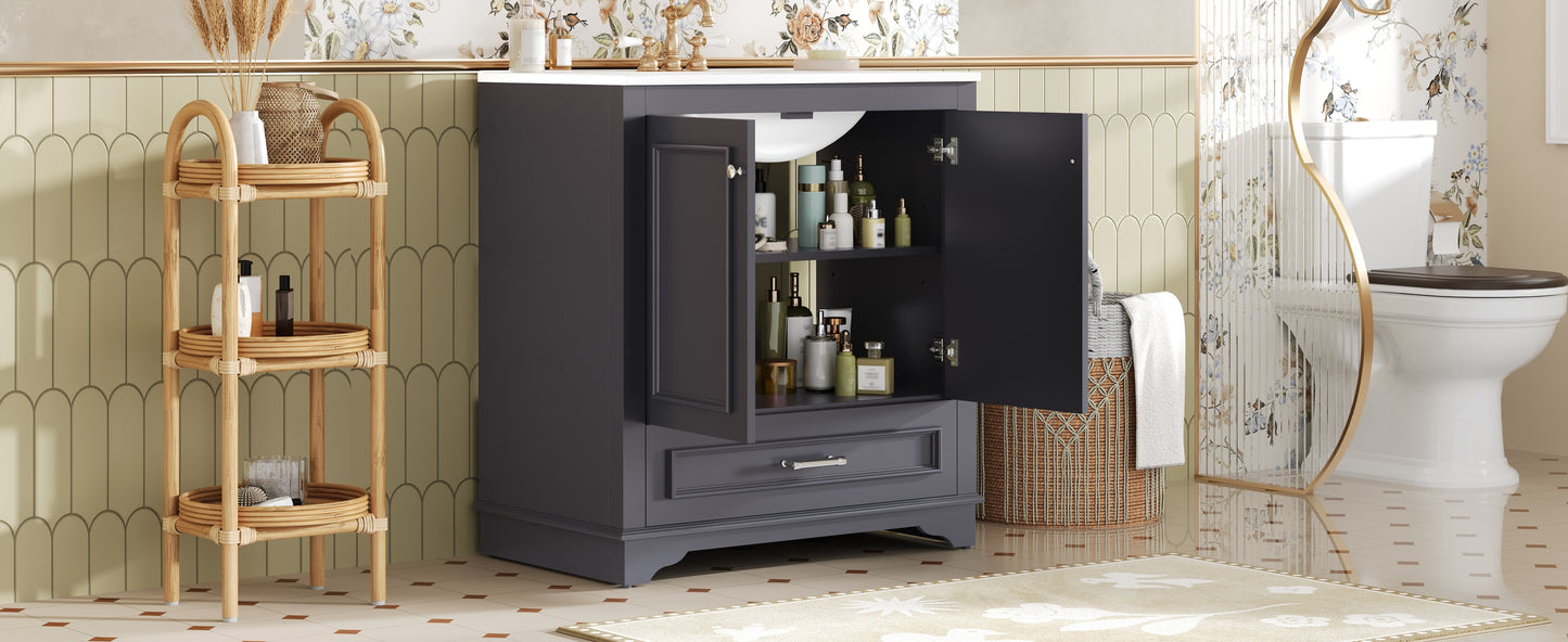 30" Blue Bathroom Vanity with Ceramic Sink & Soft Close Doors