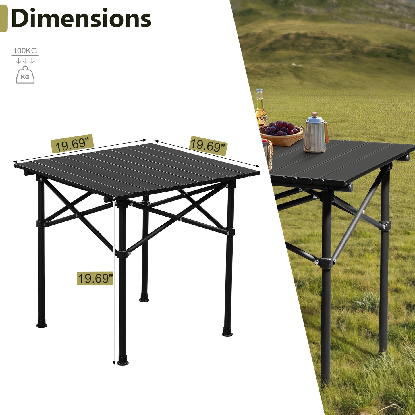 Portable Carbon Steel Camping Table Outdoor Folding Ultralight Roll-Up