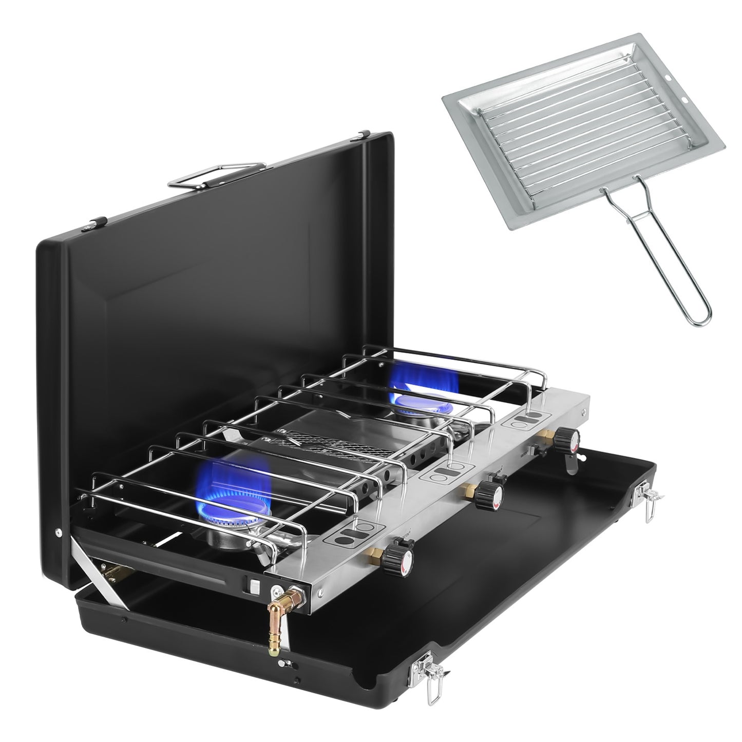 3-Burner Portable Camping Stove - 20000 BTU, Foldable with Toast Tray