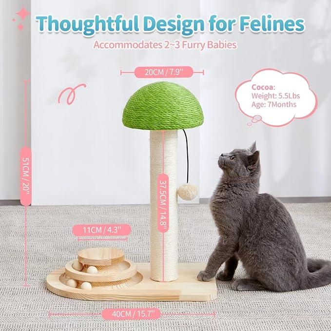 Cat Scratching Post with Sisal Rope and Interactive Track Ball - Wooden 20"