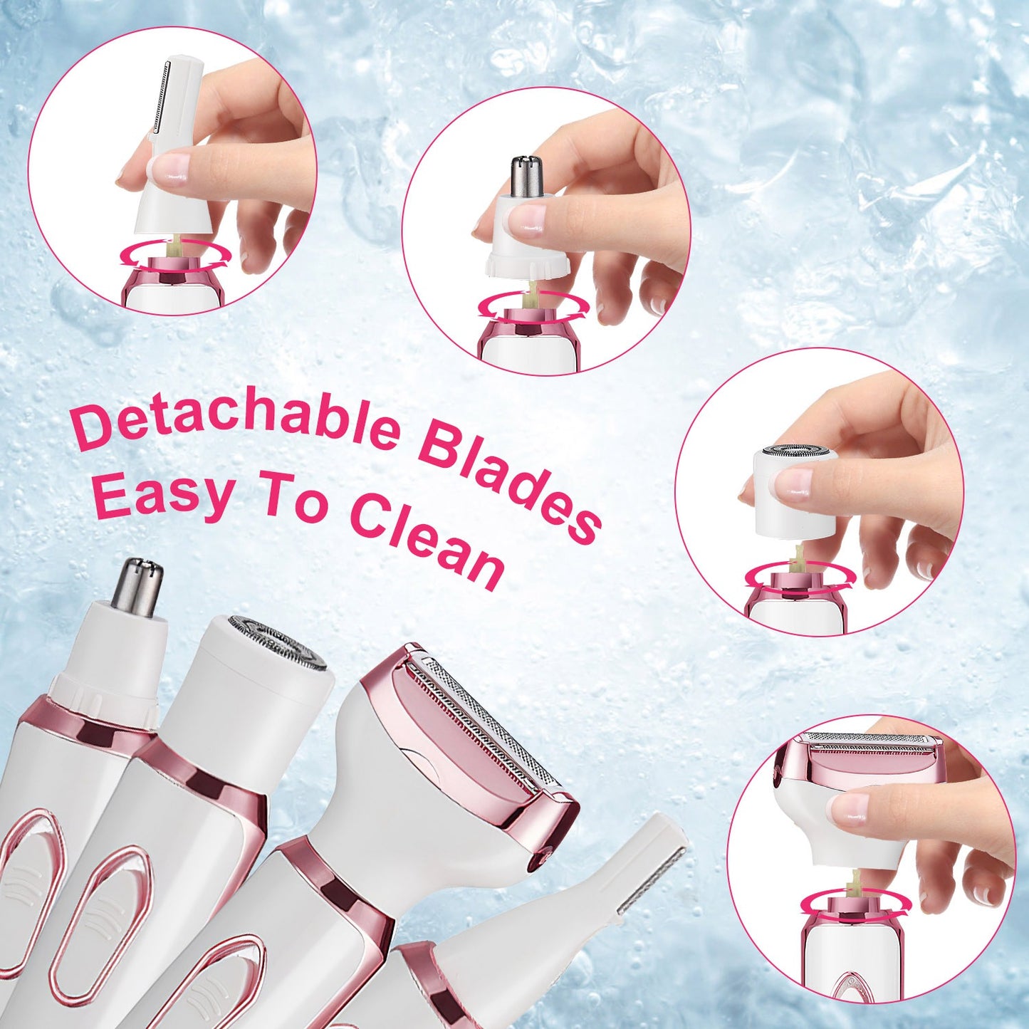 4-in-1 Women's Electric Shaver & Grooming Kit - Rechargeable - Rose Pink