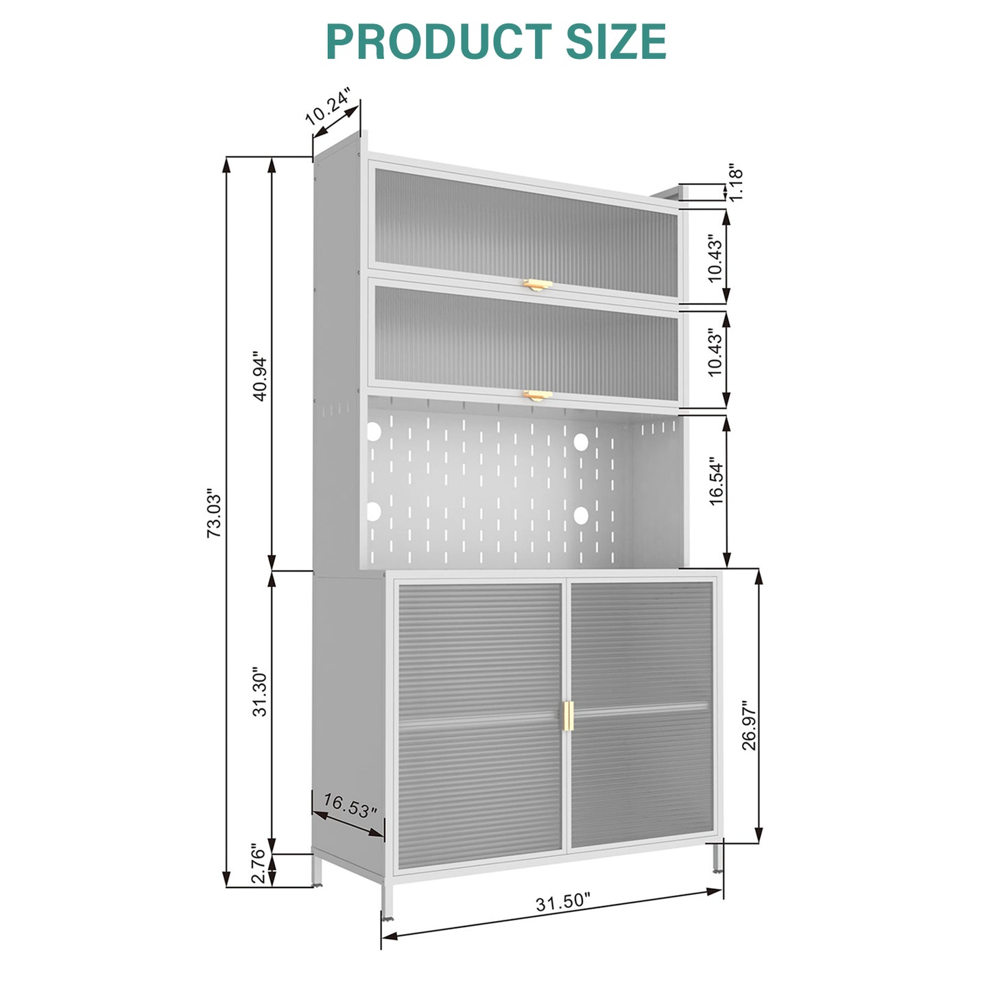 73'' Tall Kitchen Pantry Cabinet with 6-Tier Metal Storage - White