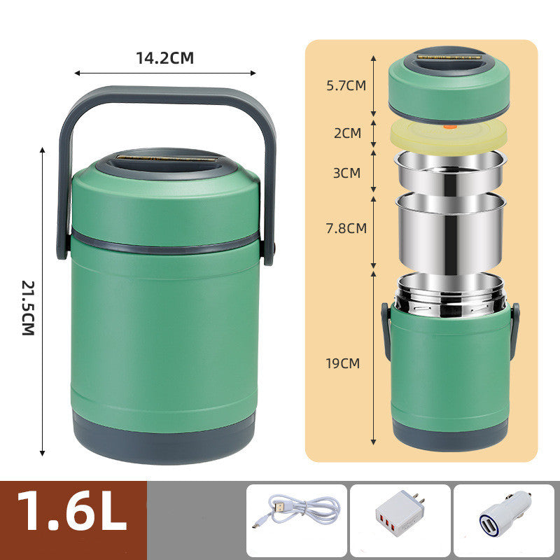 4-Piece Stainless Steel Heated USB Lunch Box Set - Insulated Food Carrier