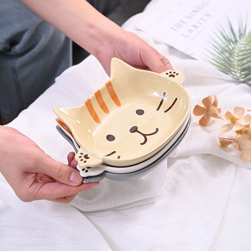 Japanese-Style Ceramic Cat's Claw Deep Plate - Double-Ear Porcelain Tray