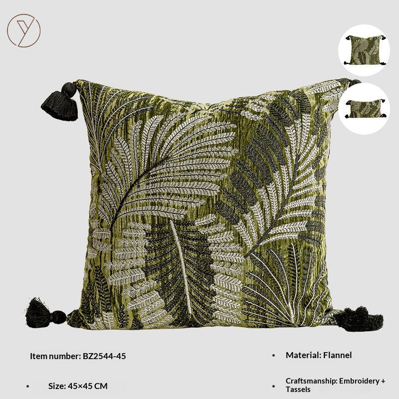 Luxury Velvet Throw Pillow with Embroidered Leaf Pattern - 45x45cm & 30x50cm