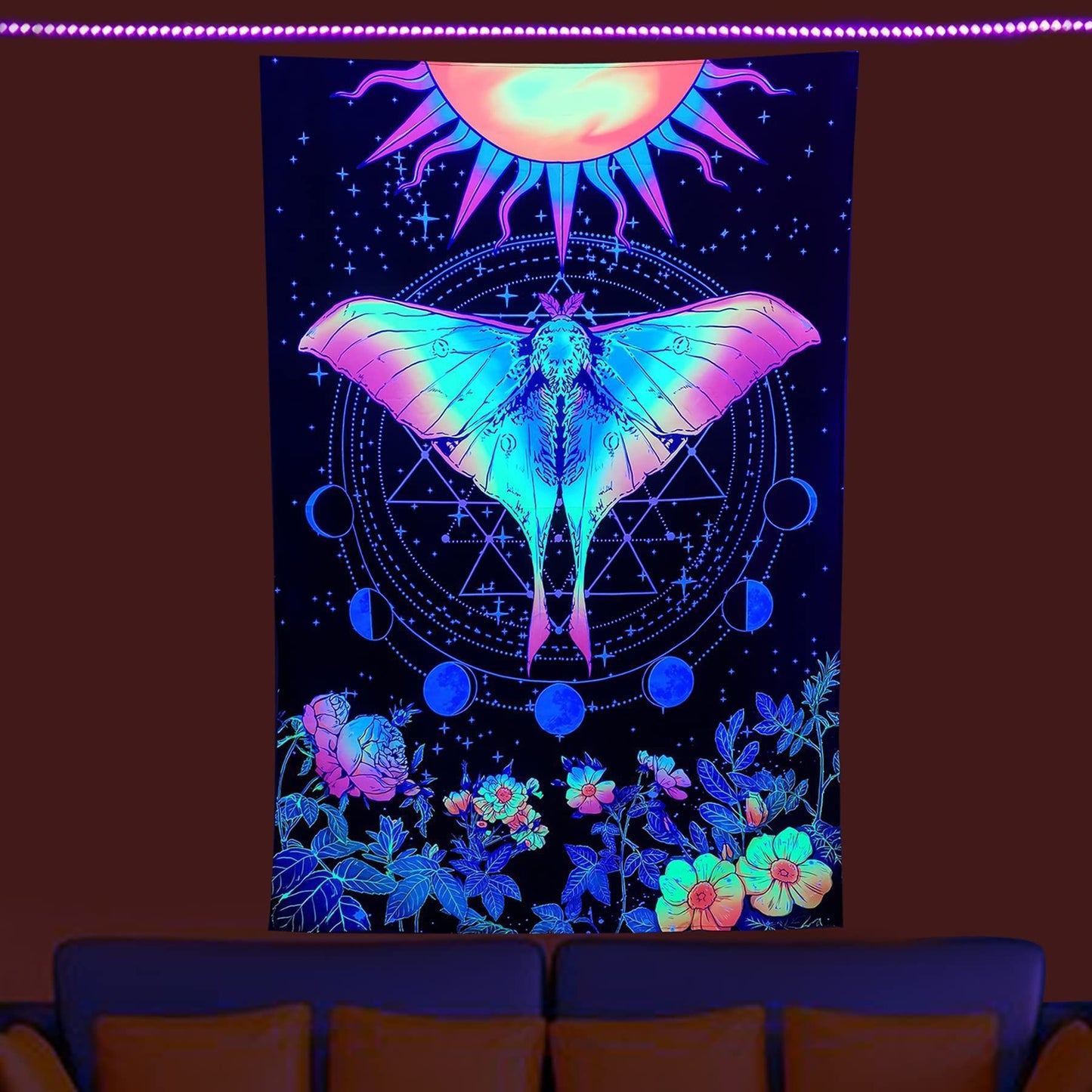 UV Fluorescent Tapestry Skull Flower Eye Design Modern Wall Art