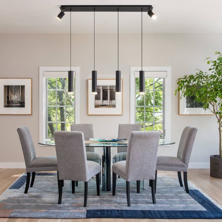 6-Light Matte Black Kitchen Island Pendant Light Fixture, Adjustable Cylinder Design