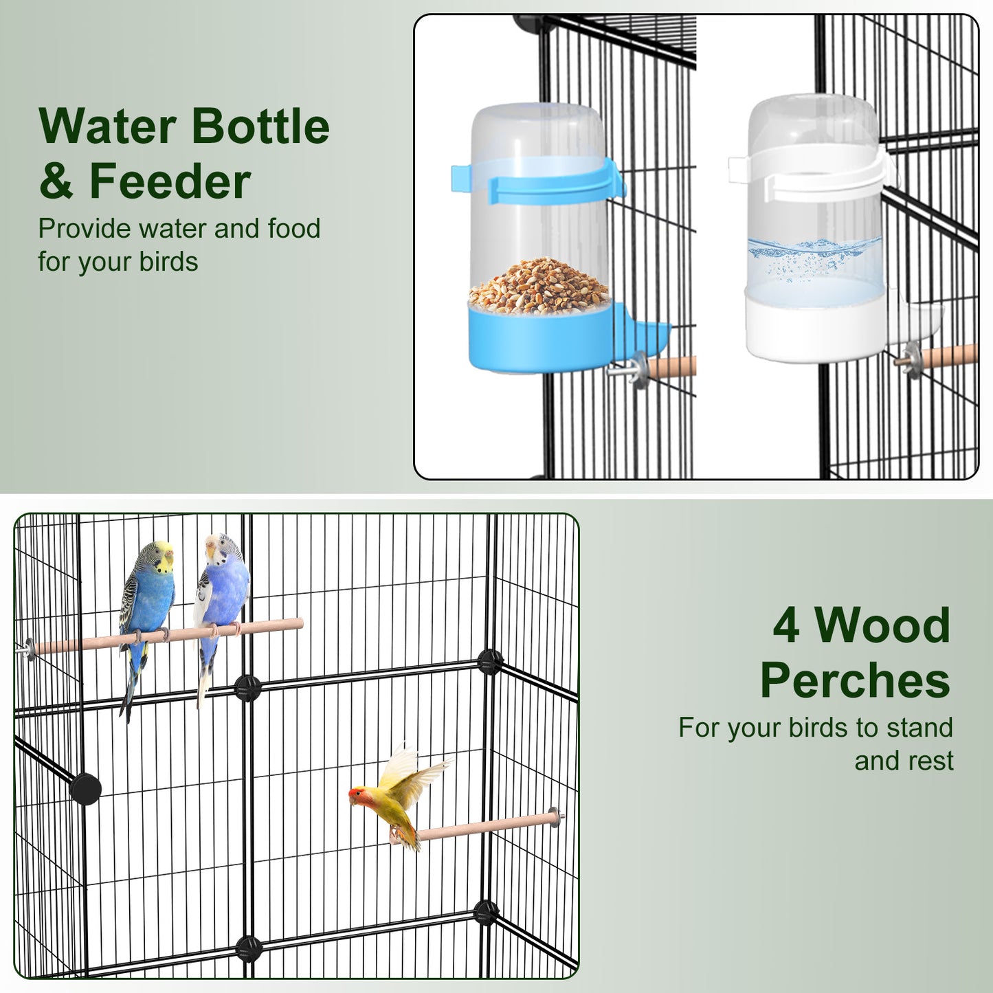 Spacious Bird Cage with Perches Water Bottles and Lockable Wheels for Small to Medium Birds
