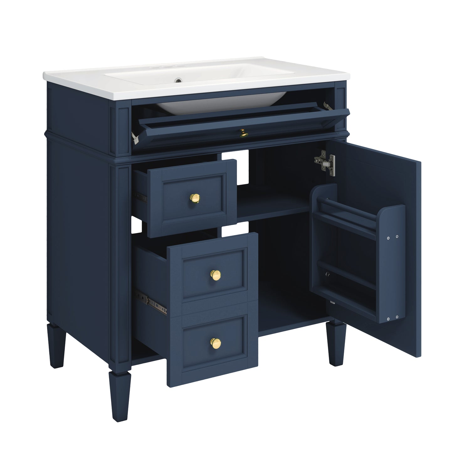 30'' Blue Bathroom Vanity with Ceramic Sink & Storage Drawers