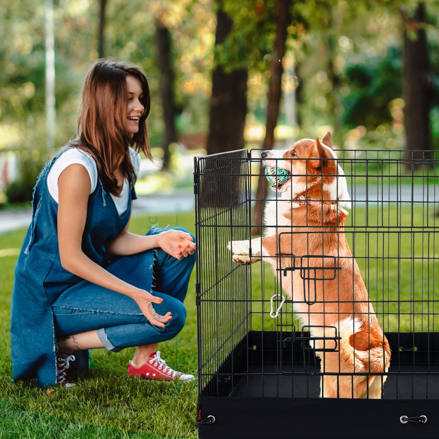 Foldable Metal Dog Playpen 36 Inch with Bottom Pad - Black Pet Guardrails