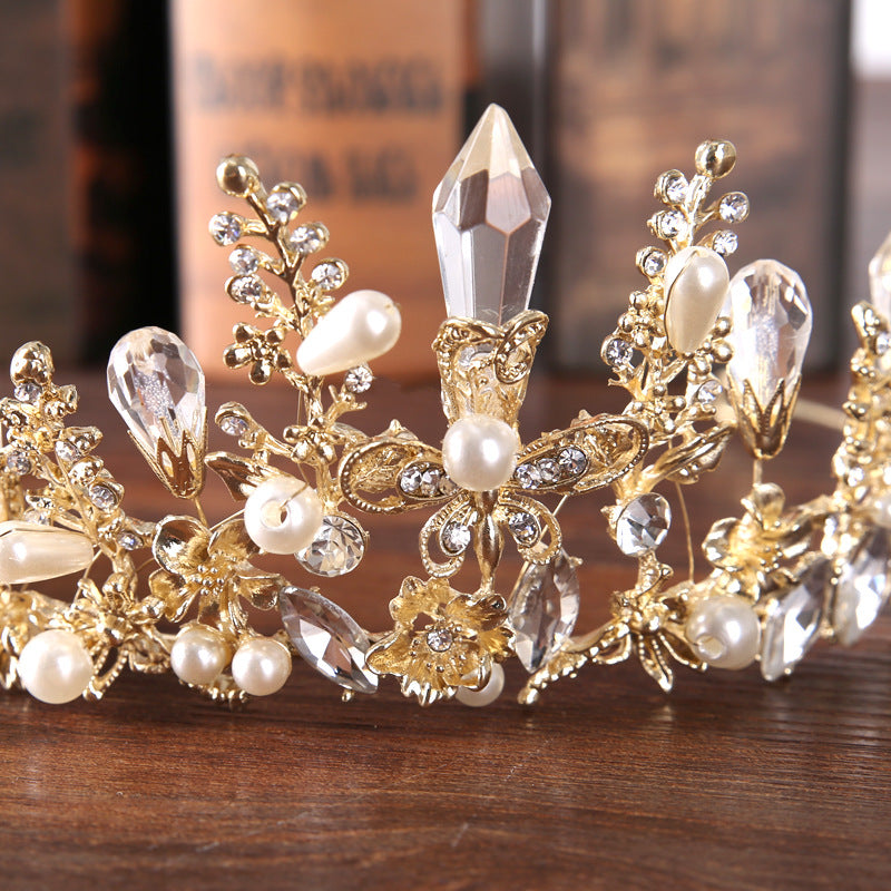 Baroque Crystal Crown Tiara - Light Gold