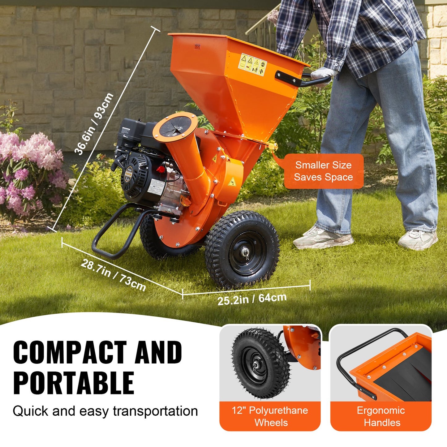 Heavy Duty Gas-Powered Wood Chipper Shredder Mulcher 7HP 3-In-1 Garden Equipment