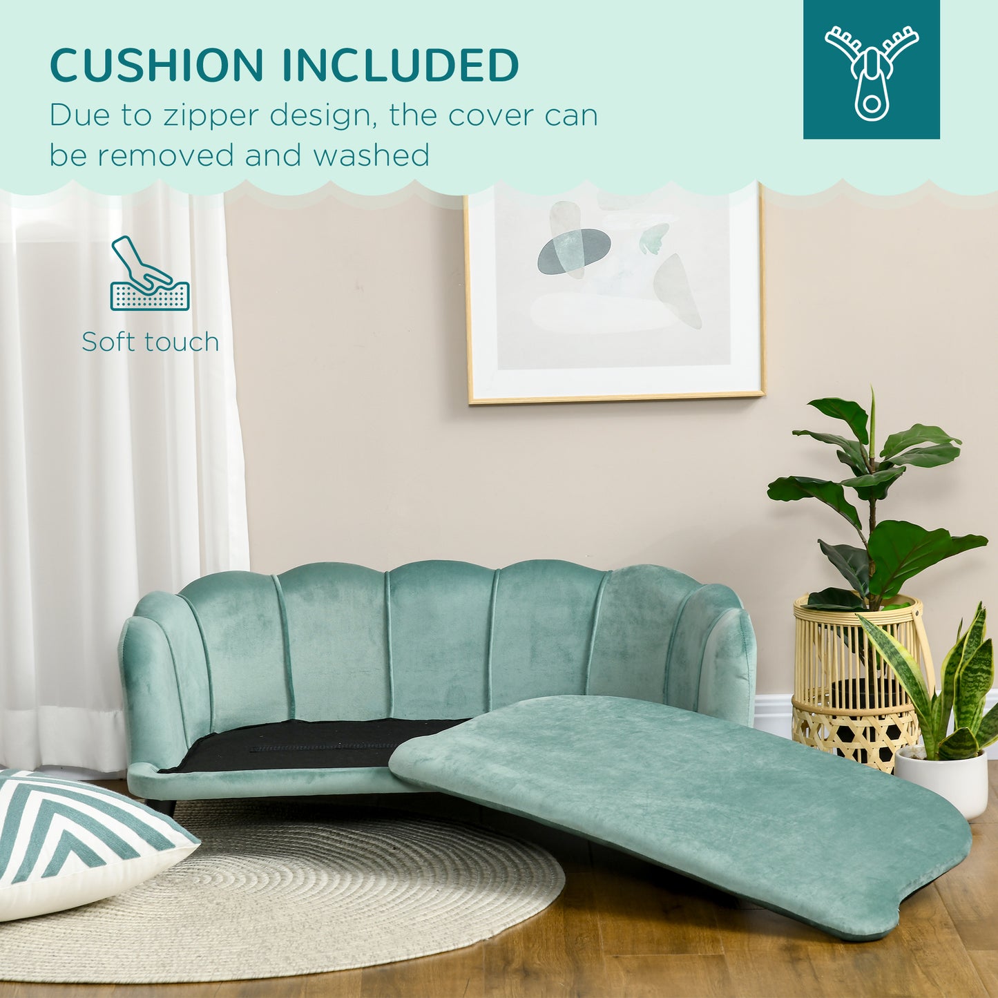 Pet Sofa Bed with Cushion and Solid Wood Legs - Green for Medium & Large Dogs