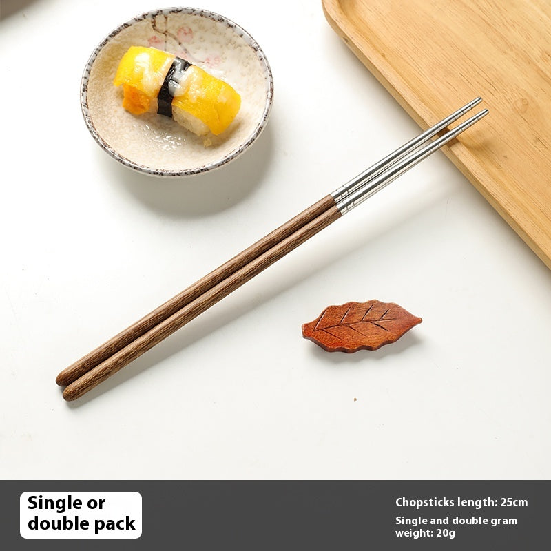 Wooden Chicken Wings Chopsticks Set - Stainless Steel Reusable Dinnerware