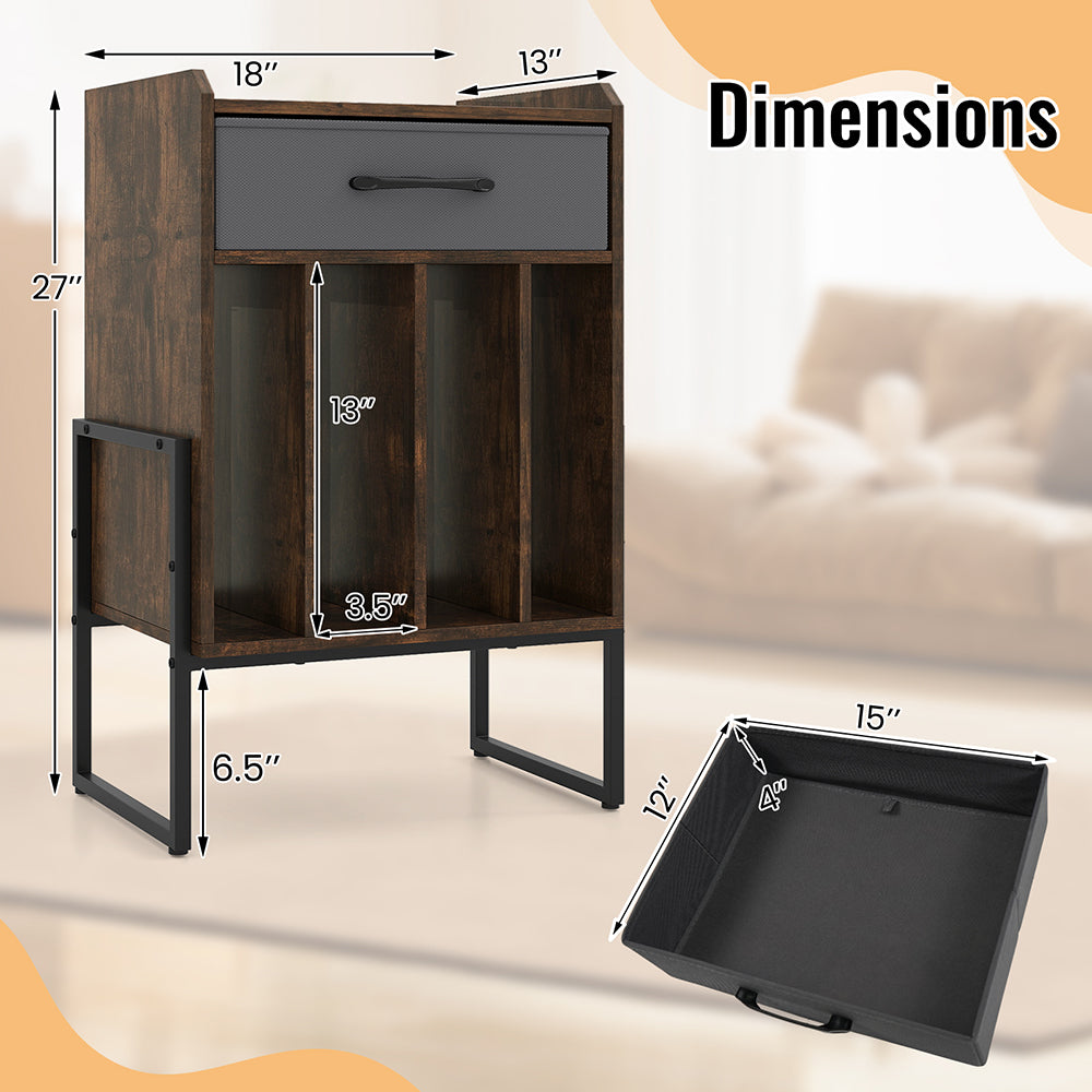 Record Player Stand With Drawer And Holder For Music Room, Living