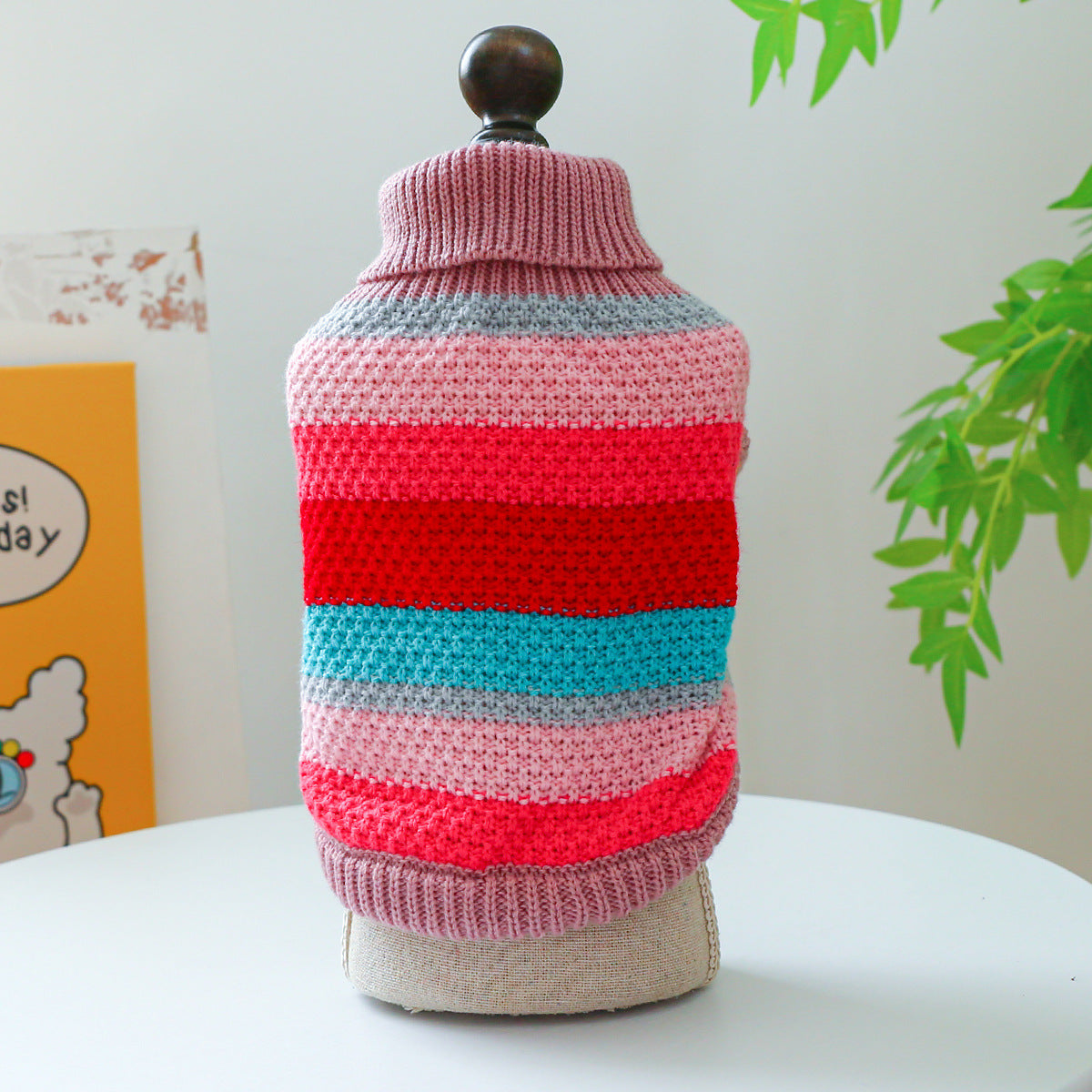 Colorful Pet Sweater with Stripes - Comfortable Acrylic Pet Clothing