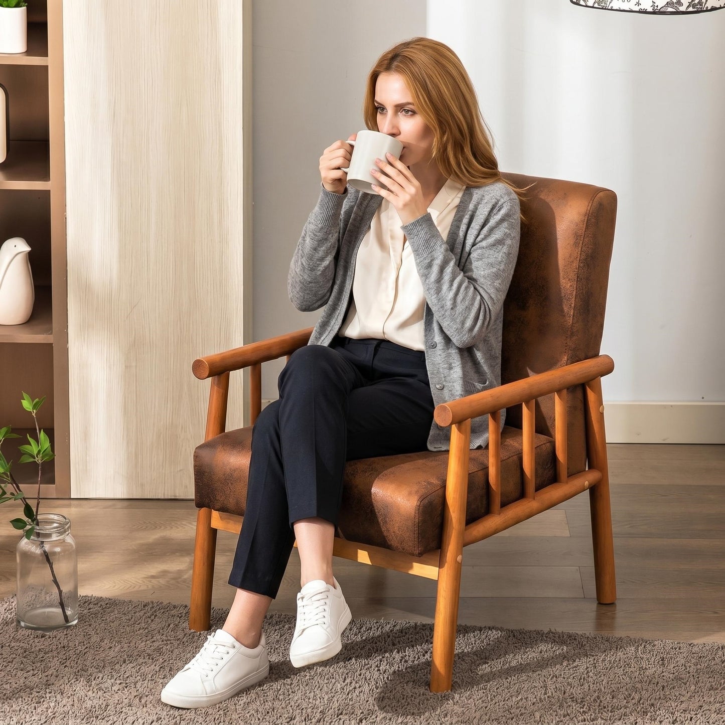 25 Wide Classic Mid-Century Modern Arm Chair, Light Brown