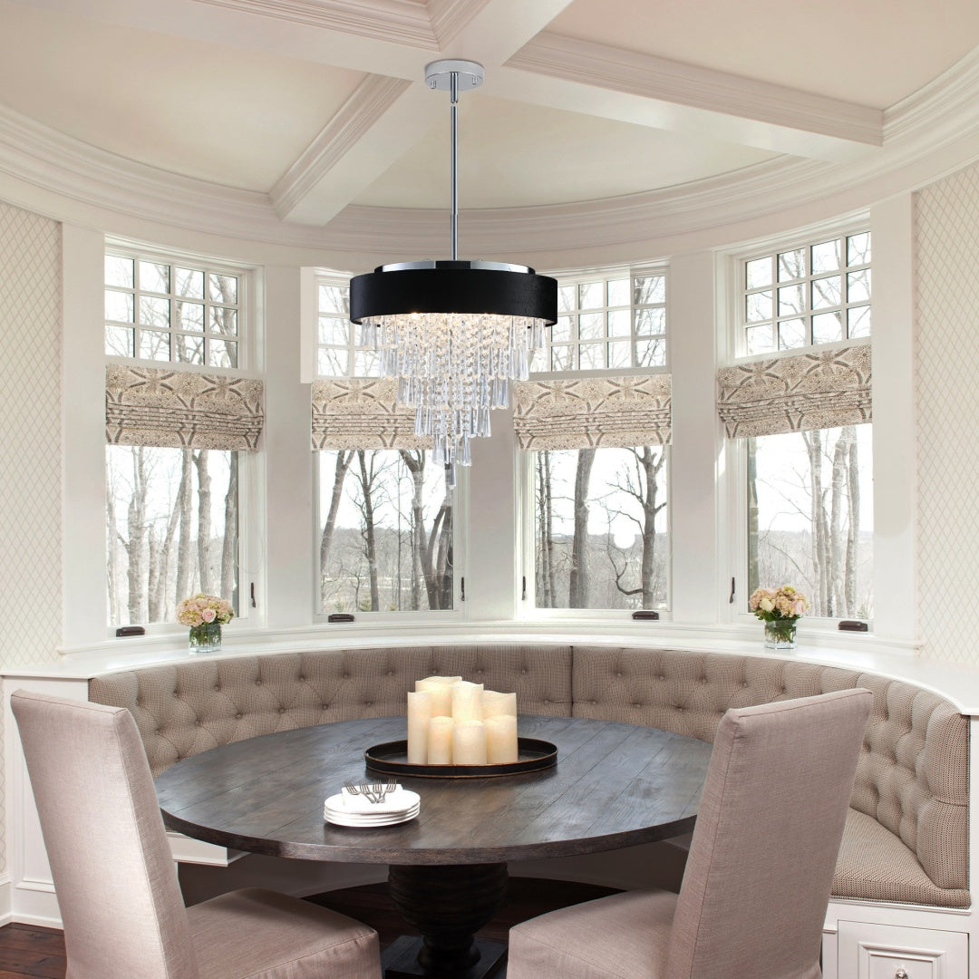 18-Inch Crystal Chandelier with Black Velvet Shade - 8 Lights