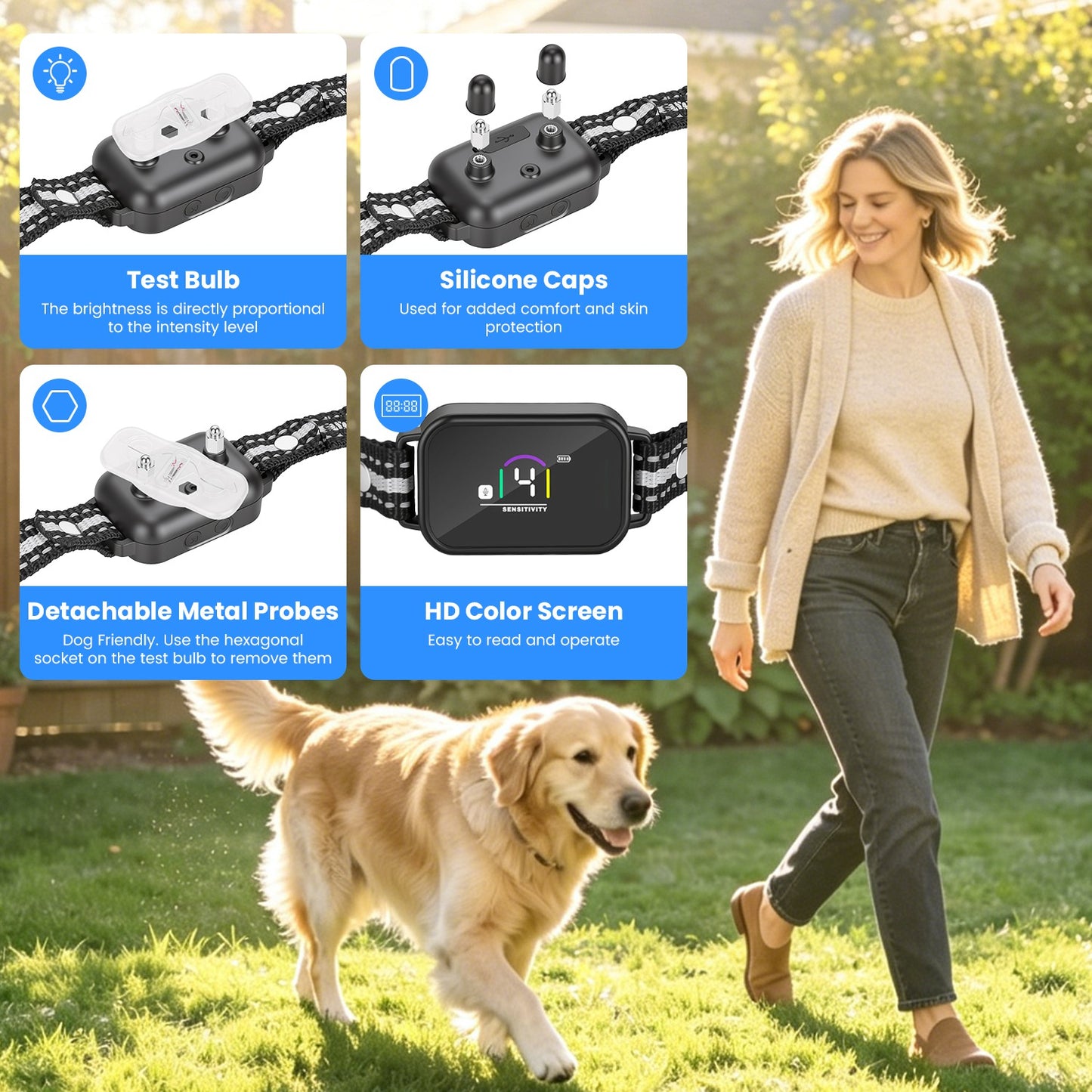 Dog Training Collar with Remote, Bark Control & 3 Channels - Waterproof Rechargeable