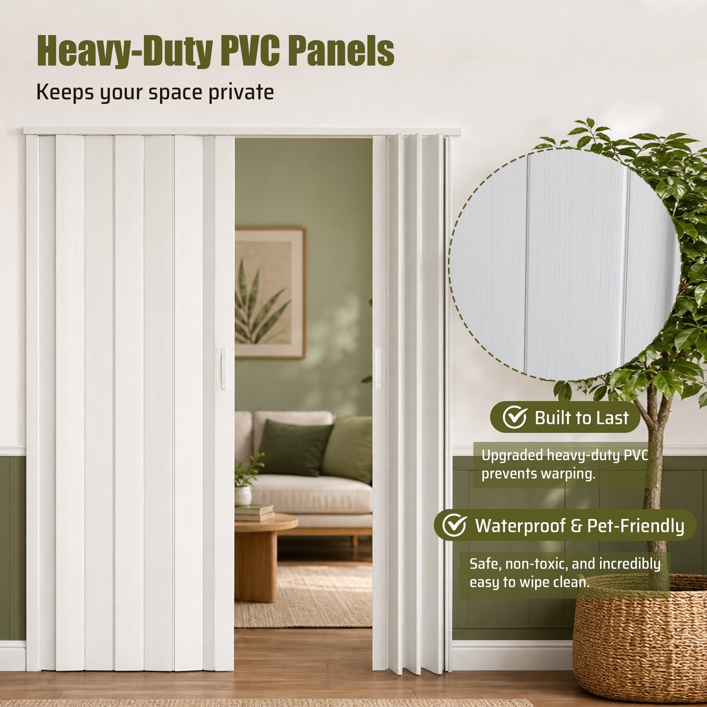 PVC Accordion Folding Door - Heavy Duty Room Divider, White